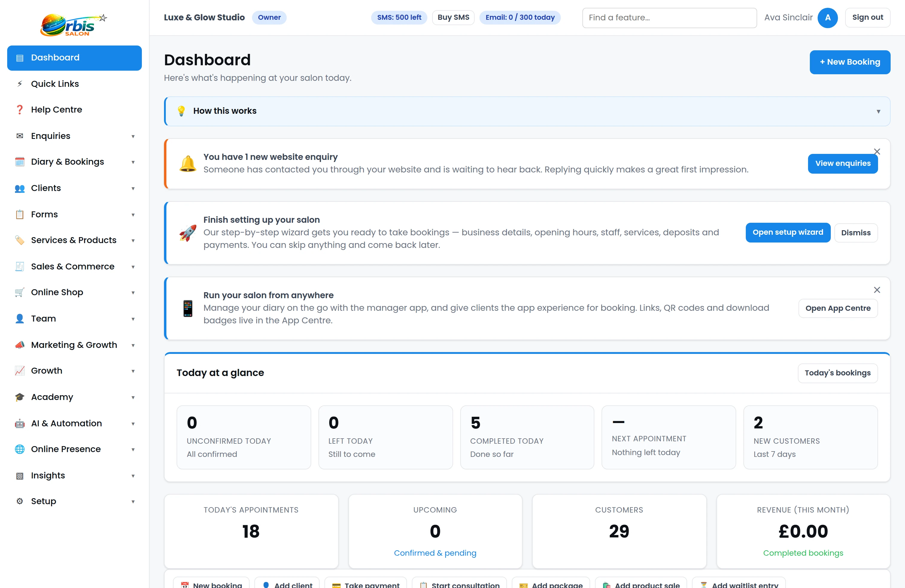 Orbis Salon traditional sidebar navigation layout